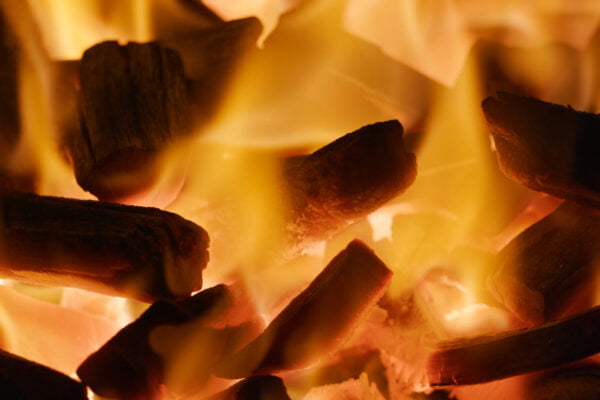 Charcoal fire flame in the BBQ time